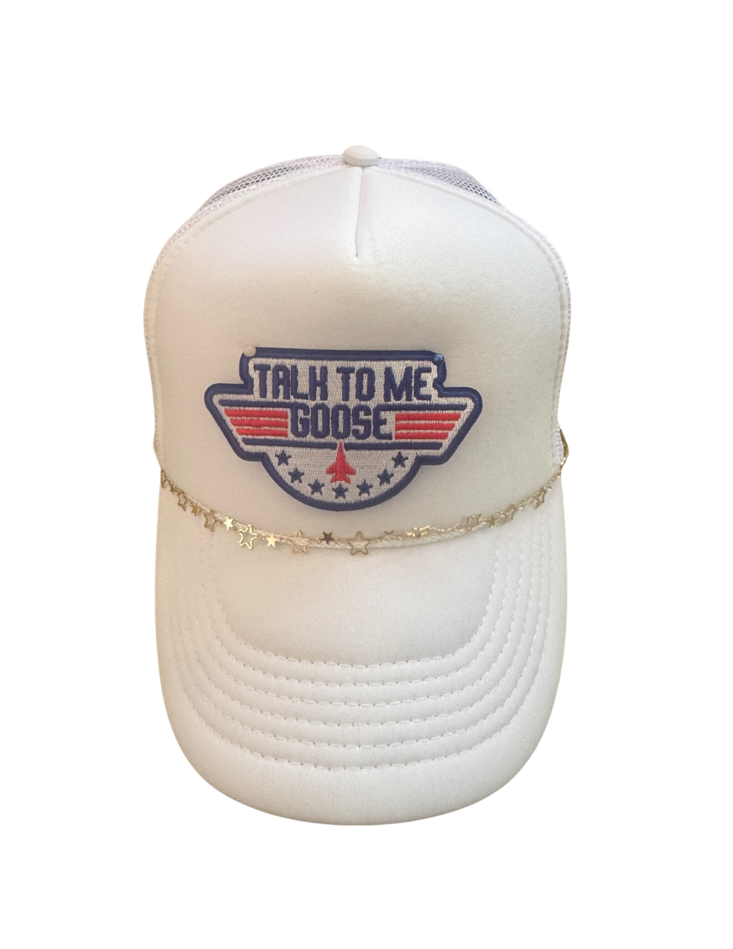 Talk To Me Goose White Foam Trucker Hat
