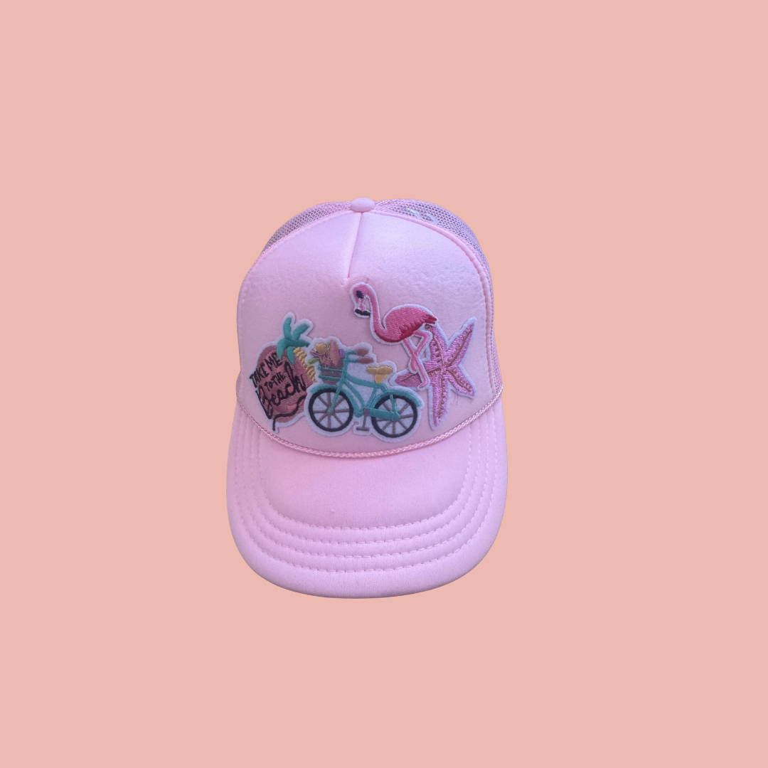Beach bicycle light pink trucker hat