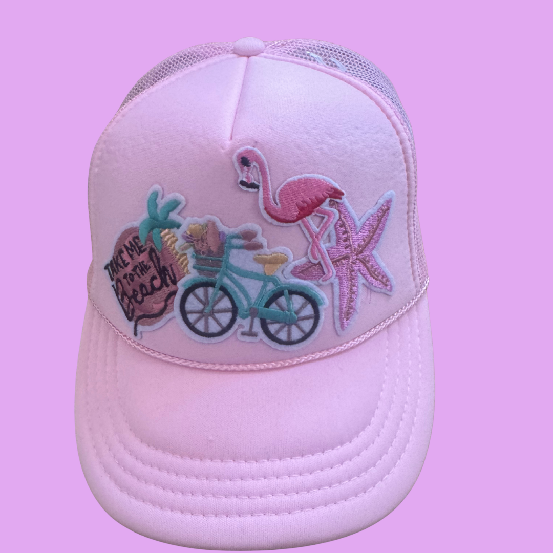 Beach bicycle light pink trucker hat