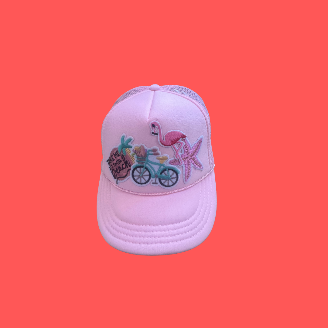 Beach bicycle light pink trucker hat