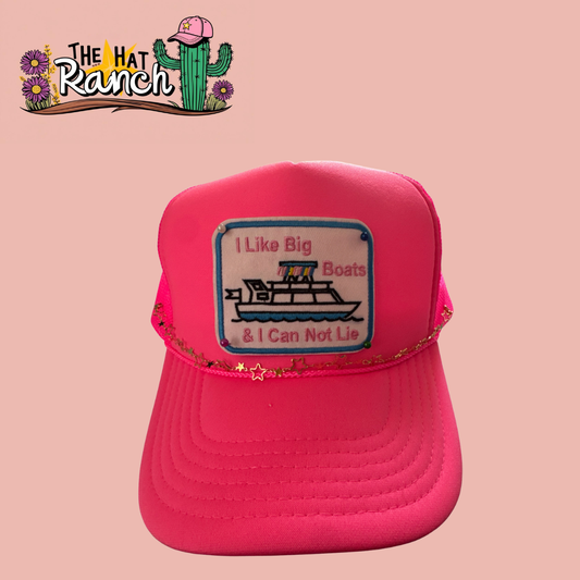 Neon Pink I Like Big Boats Foam Trucker Hat with chain