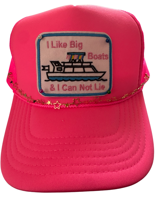 Neon Pink I Like Big Boats Foam Trucker Hat with chain