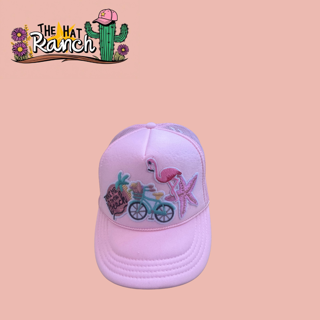 Beach bicycle light pink trucker hat