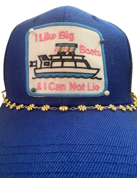 Royal Blue Cotton Trucker Hat-I Like Big Boats and I Cannot Lie