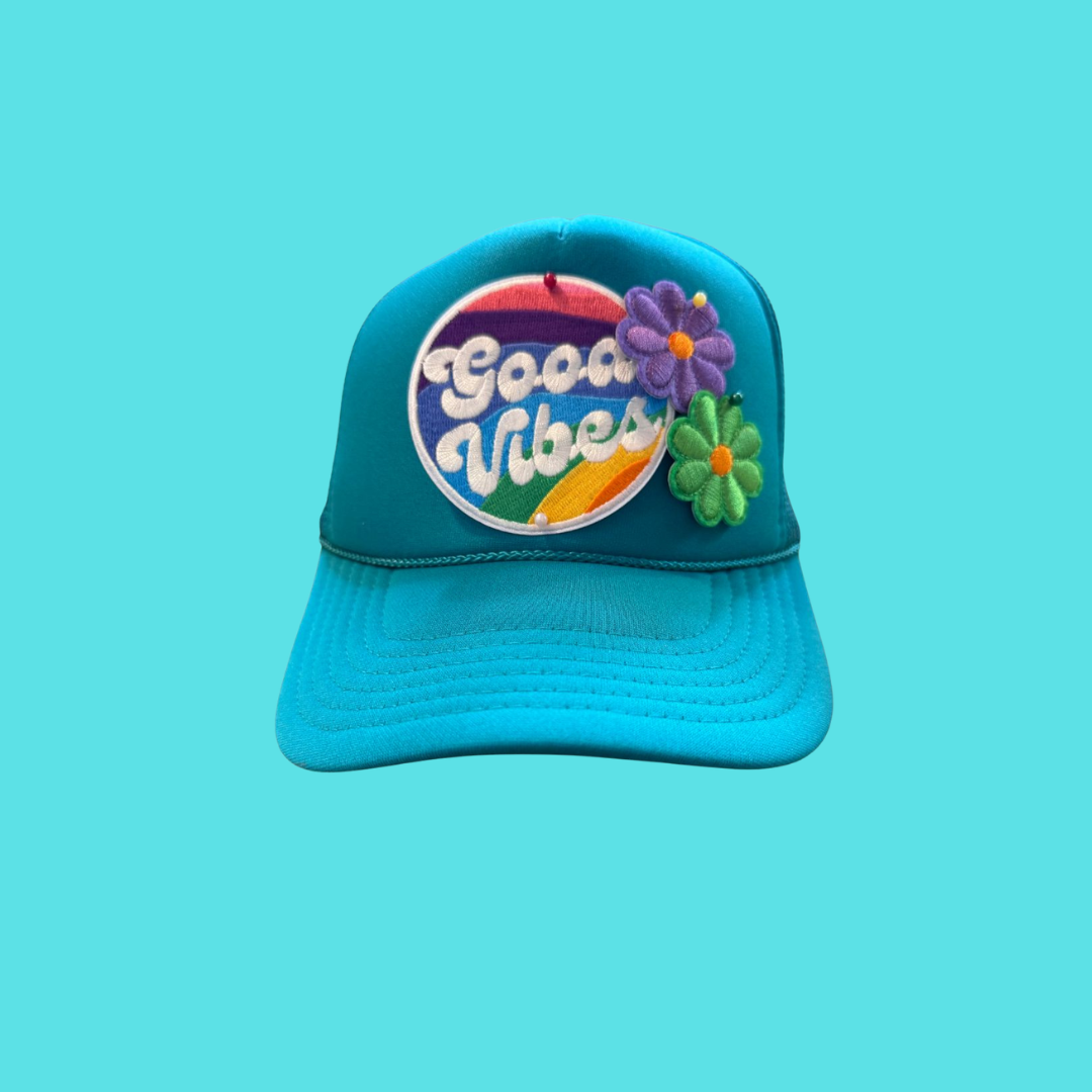 Good Vibes Turquoise Trucker Hat