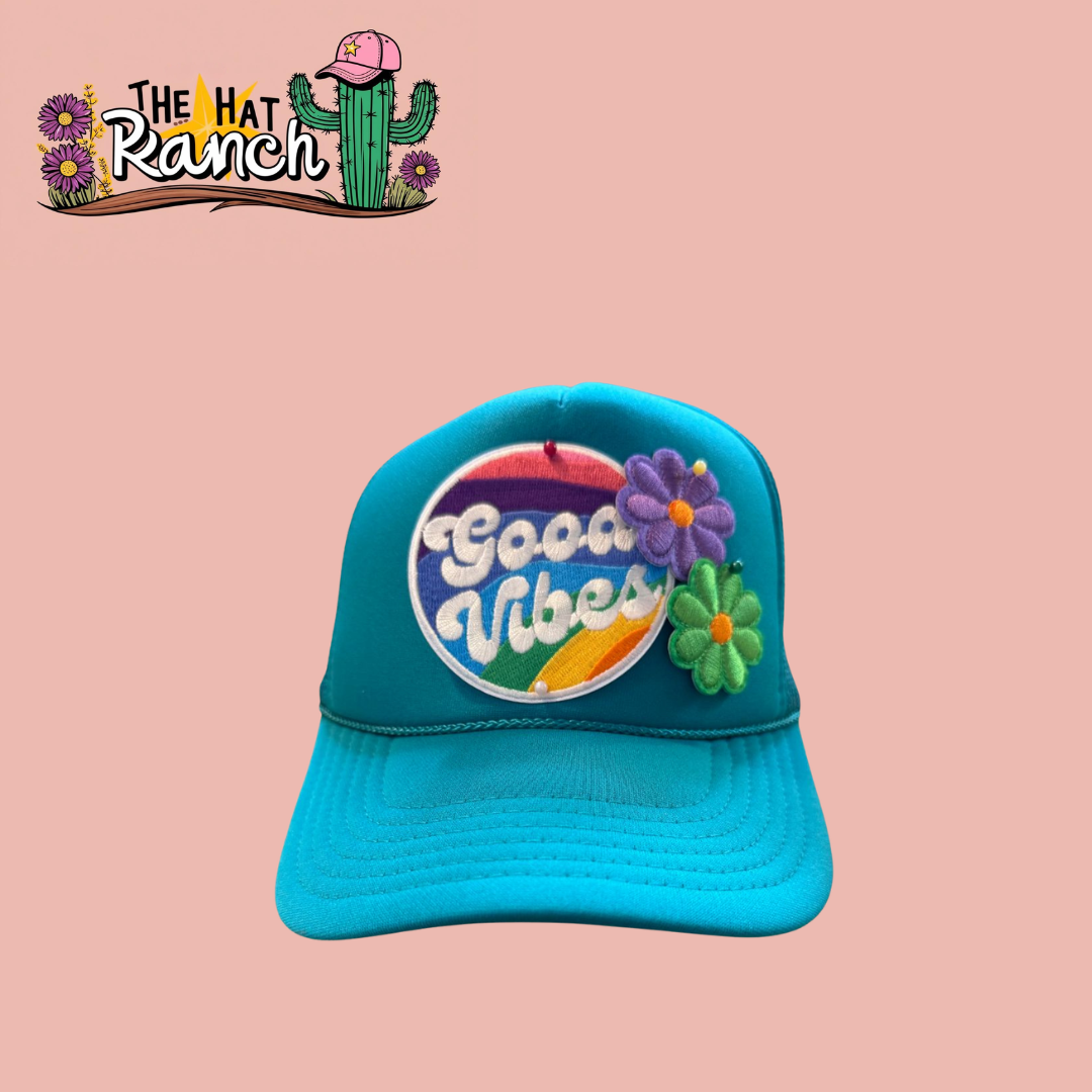 Good Vibes Turquoise Trucker Hat