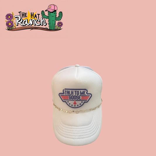 Talk To Me Goose White Foam Trucker Hat